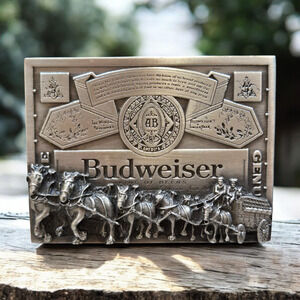 Vintage King Beers Budweiser Clydesdale Cowboy Western Americana Belt Buckle